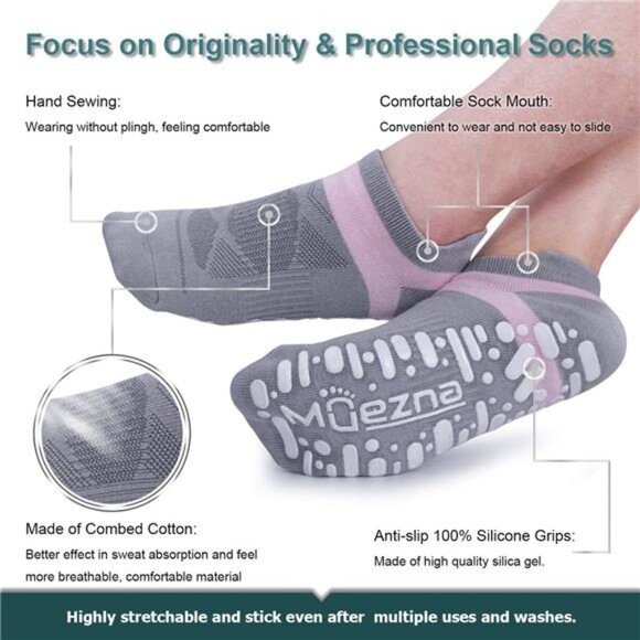 Non Slip Yoga Socks for Women,Anti-Skid Pilates,Barre, Hospital Socks with Grips - Picture 3 of 7